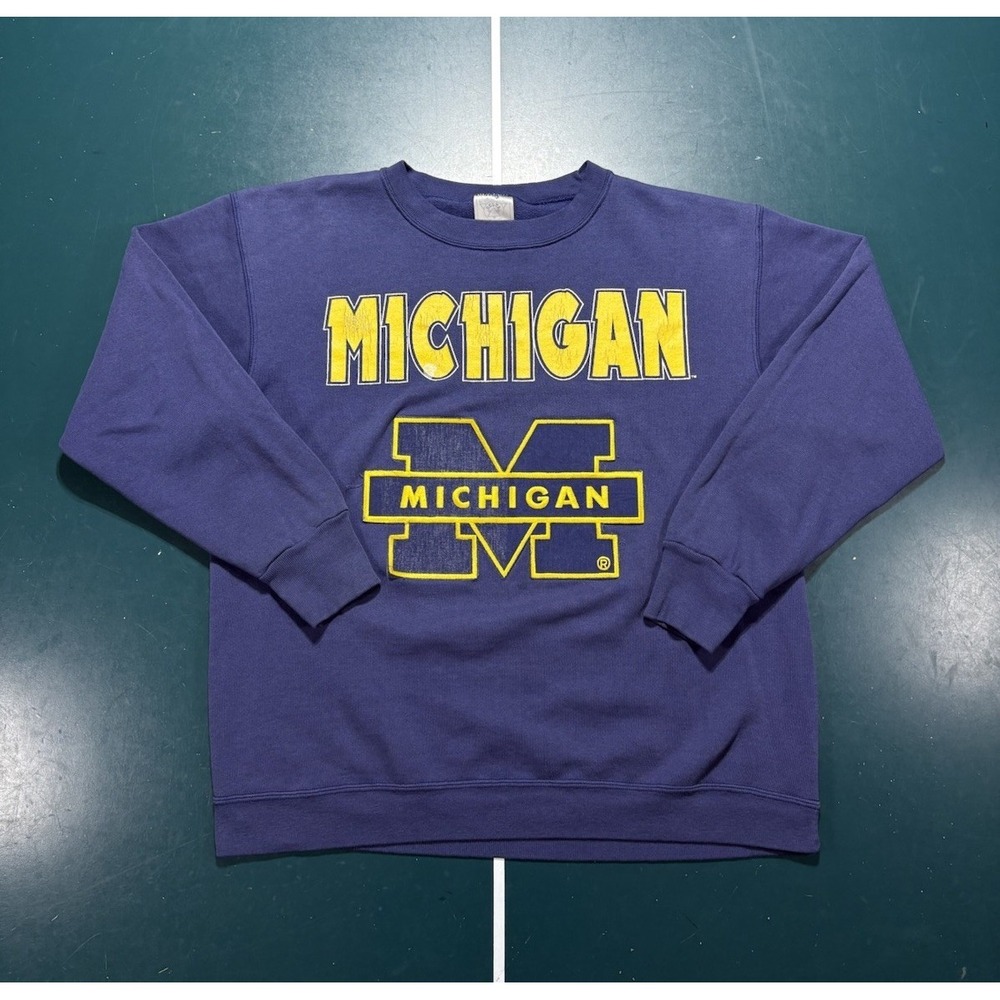 Vintage Michigan Wolverines Crewneck Sweatshirt Men's Medium Navy Blue 90s USA